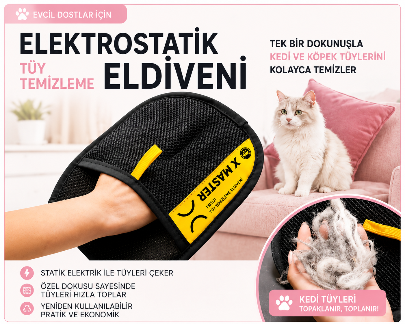 TüyTopla Eldiveni | Kedi ve Köpek Tüy Temizleyici